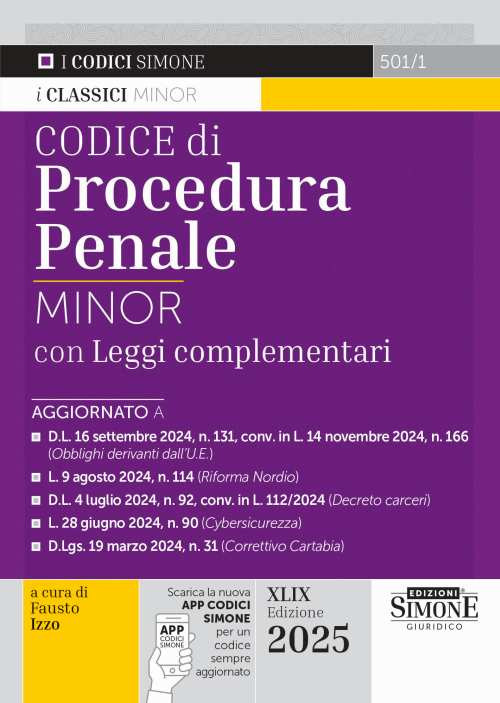 Codice di procedura penale. Leggi complementari. Ediz. minor