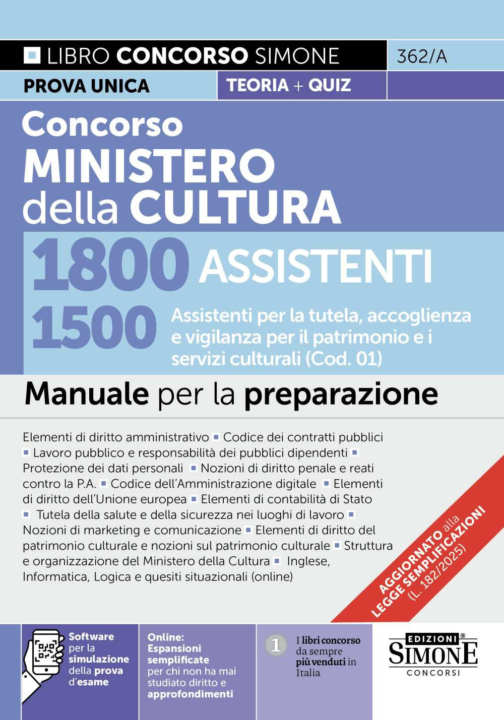 Concorso Ministero della Cultura 1800 assistenti. 1500 Assistenti per la tutela, accoglienza e vigilanza per il patrimonio e i servizi culturali (Cod. 01). Manuale