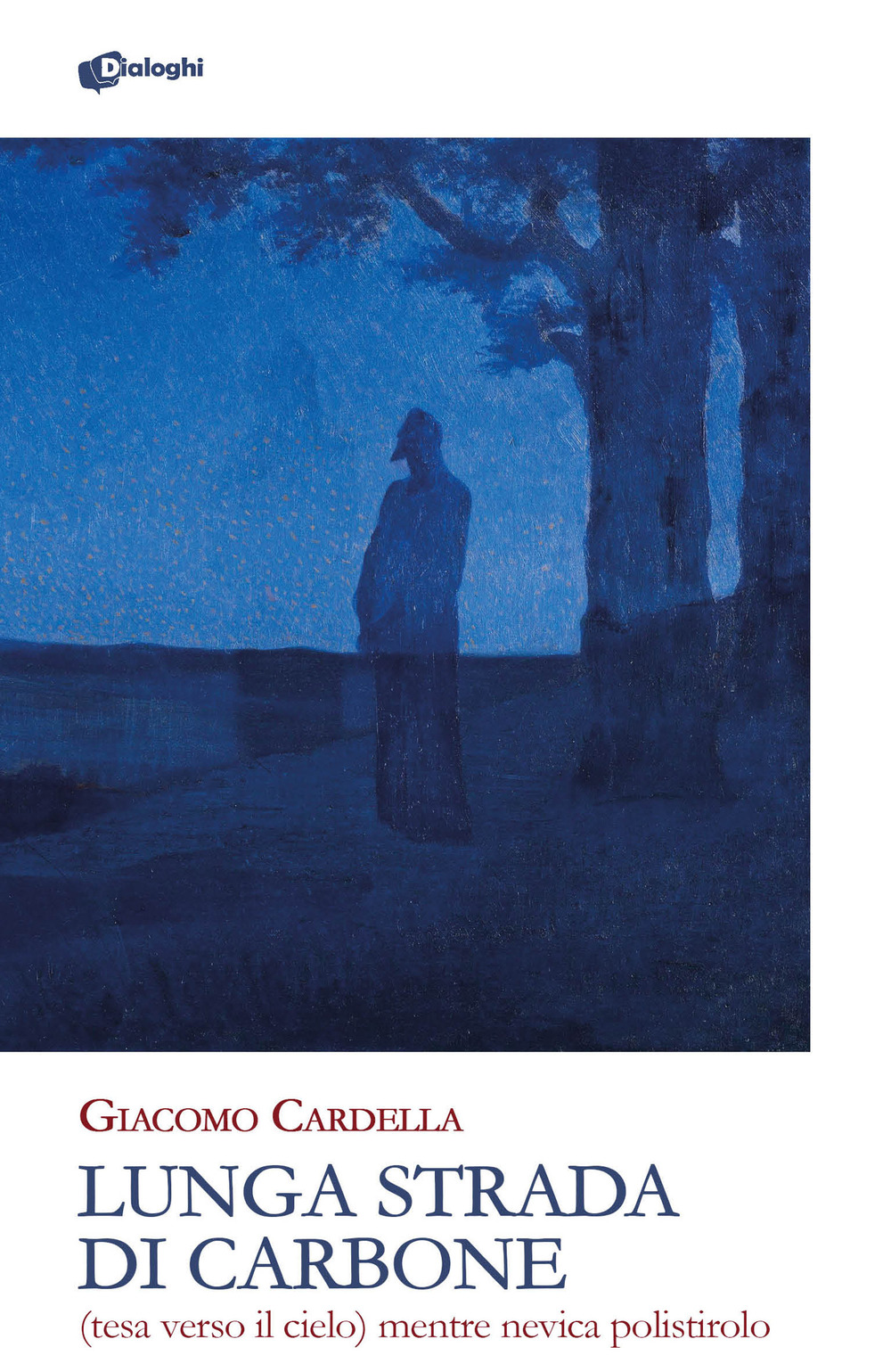 Lunga strada di carbone. (tesa verso il cielo) mentre nevica polistirolo