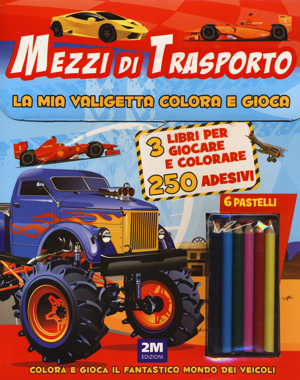 Mezzi di trasporto. Trendy model. La mia valigetta colora e gioca. Con adesivi