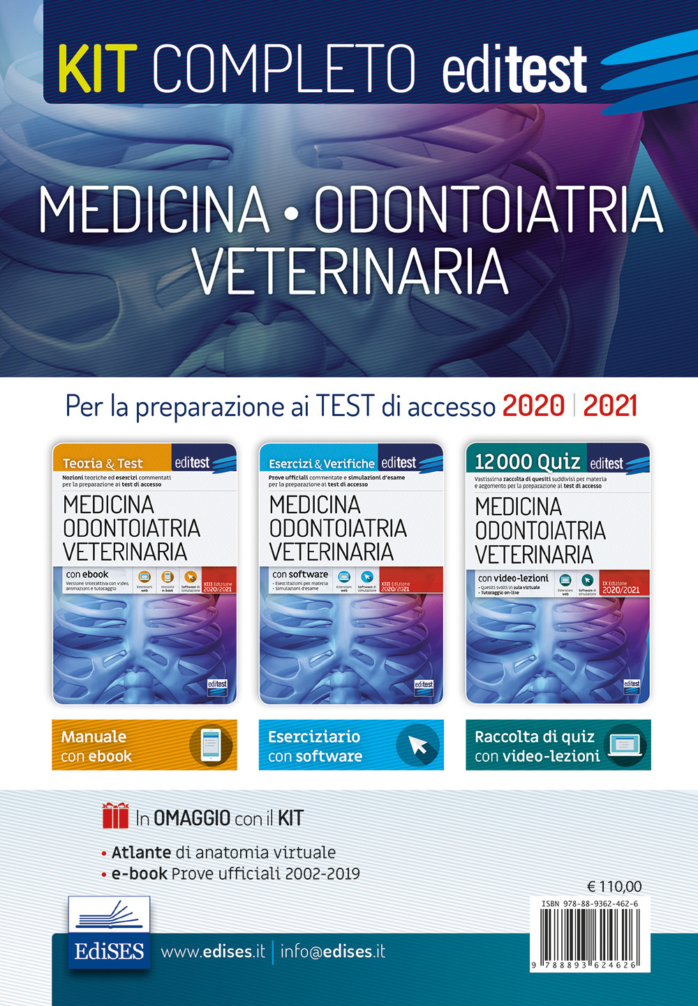 Kit completo medicina, odontoiatria, veterinaria. Teoria, esercizi svolti, prove ufficiali commentate e simulazioni d'esame per i test di accesso