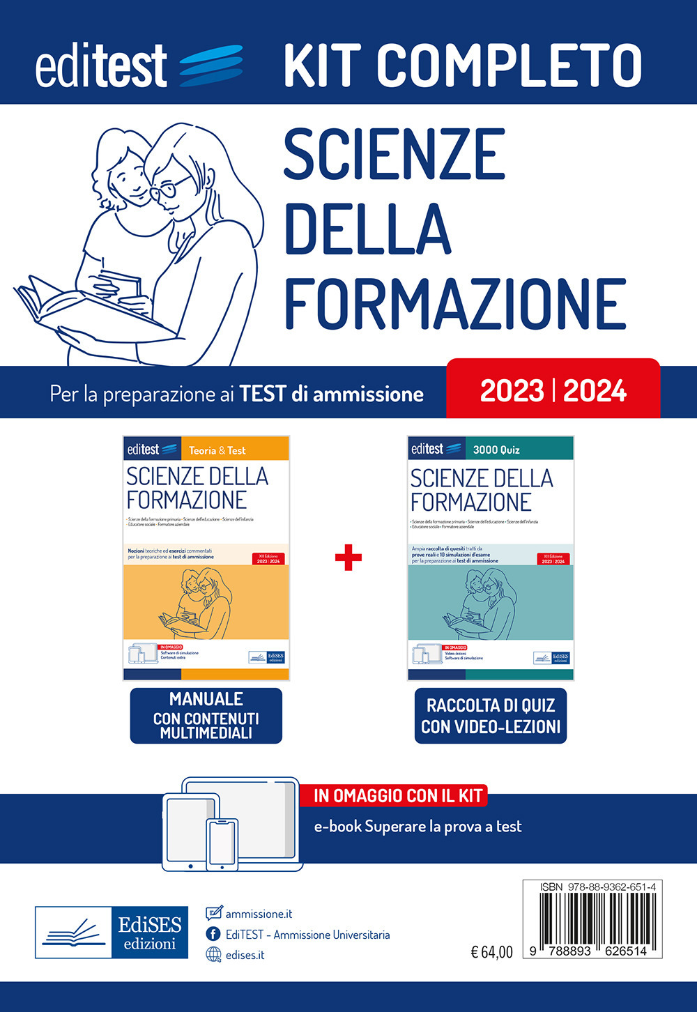 Kit completo EdiTEST test ammissione Scienze della formazione. Rivolto a tutti i candidati agli esami di ammissione in Scienze della formazione primaria e in Scienze dell'educazione e della formazione
