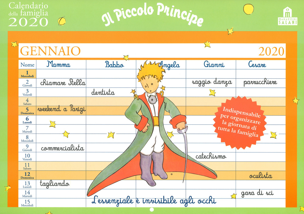 Il Piccolo Principe. Calendario della famiglia 2020
