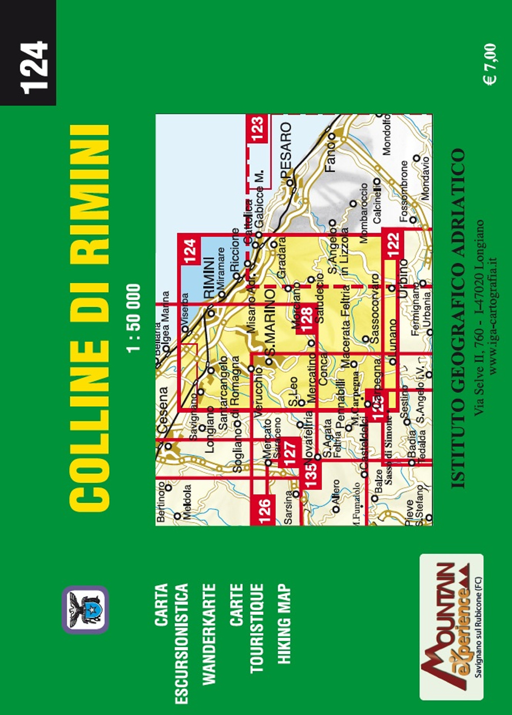 Colline di Rimini. Carta dei sentieri 1:50.000. Ediz. italiana, inglese, francese e tedesca