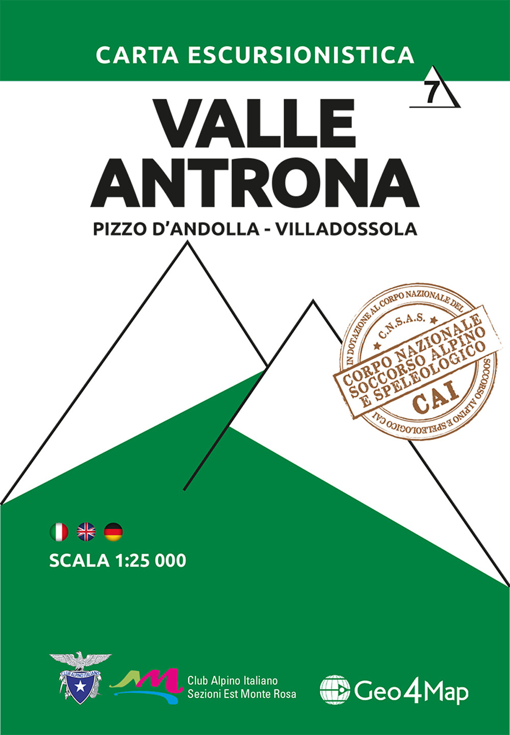 Carta escursionistica Valle Antrona. Pizzo d'Andolla, Villadossola. Ediz. italiana, inglese e tedesca