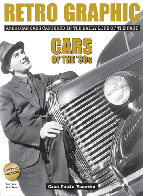 Retro graphic. American cars captured in the daily life of the past. Cars of the '30s