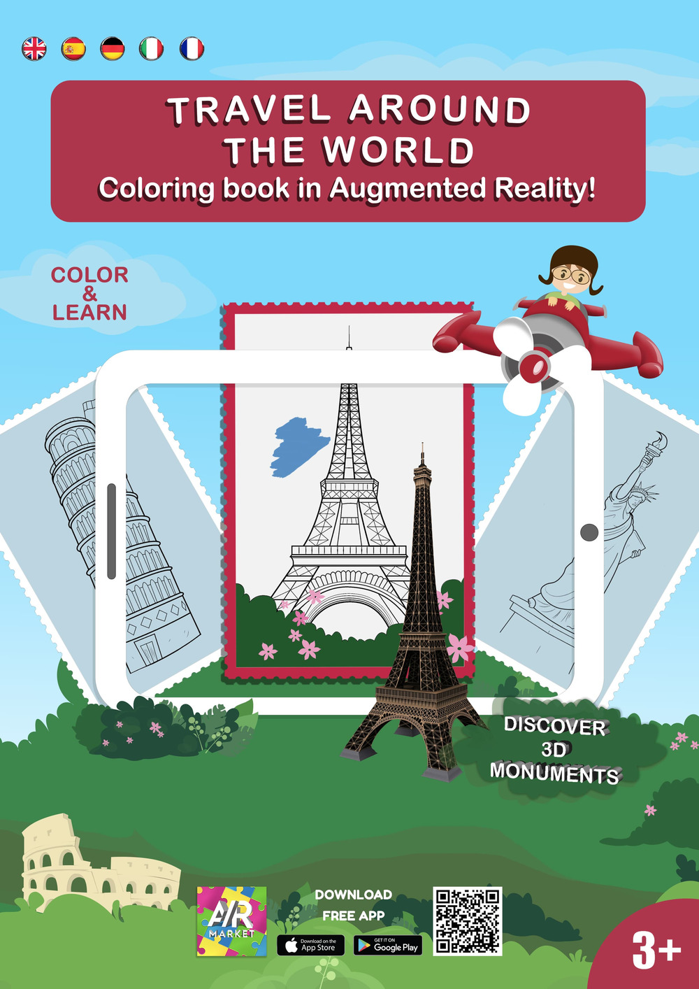 Travel around the world. Coloring book in augmented reality