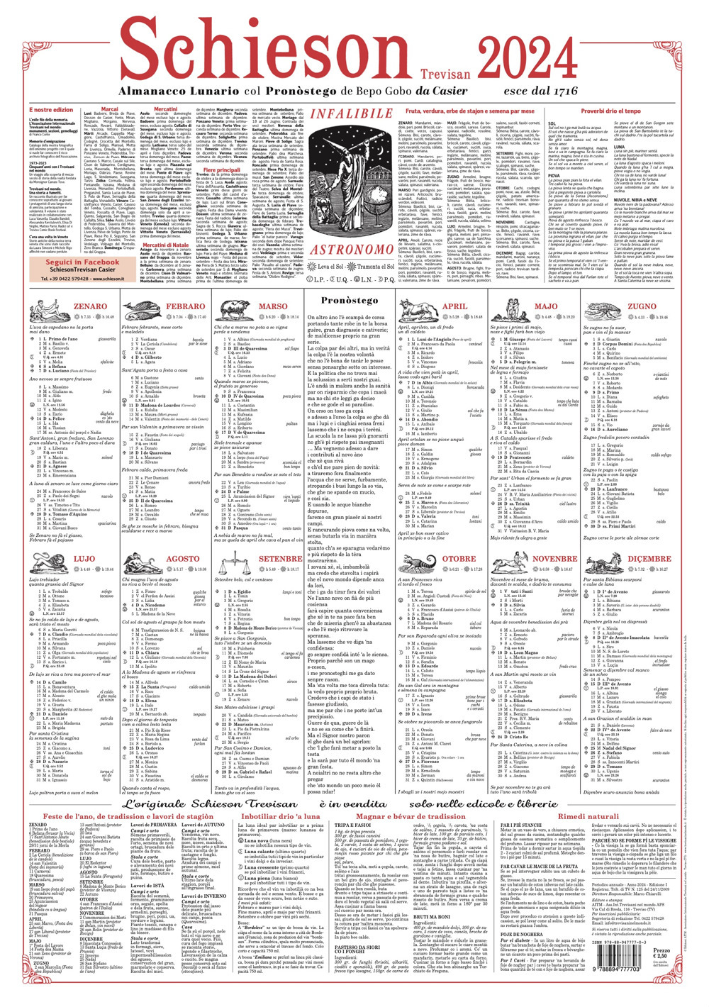 Schieson Trevisan 2024. Almanacco Lunario col Pronòstego de Bepo Gobo da Casier esce dal 1716