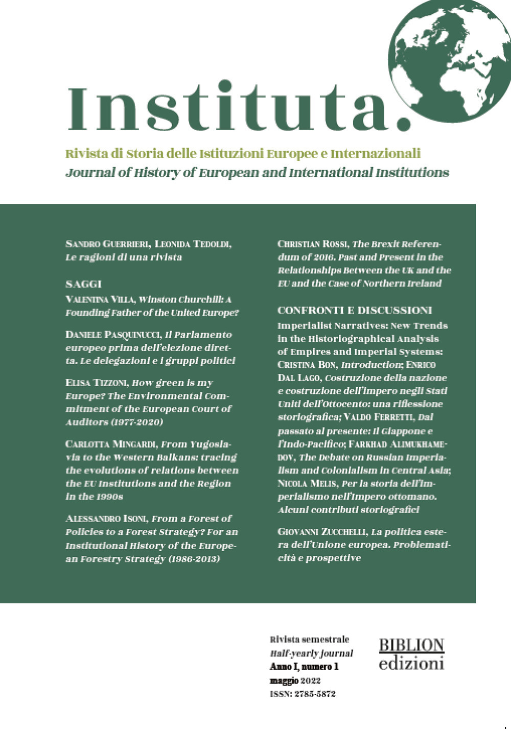 Instituta. Rivista di Storia delle istituzioni europee e internazionali. Ediz. italiana e inglese. Vol. 1