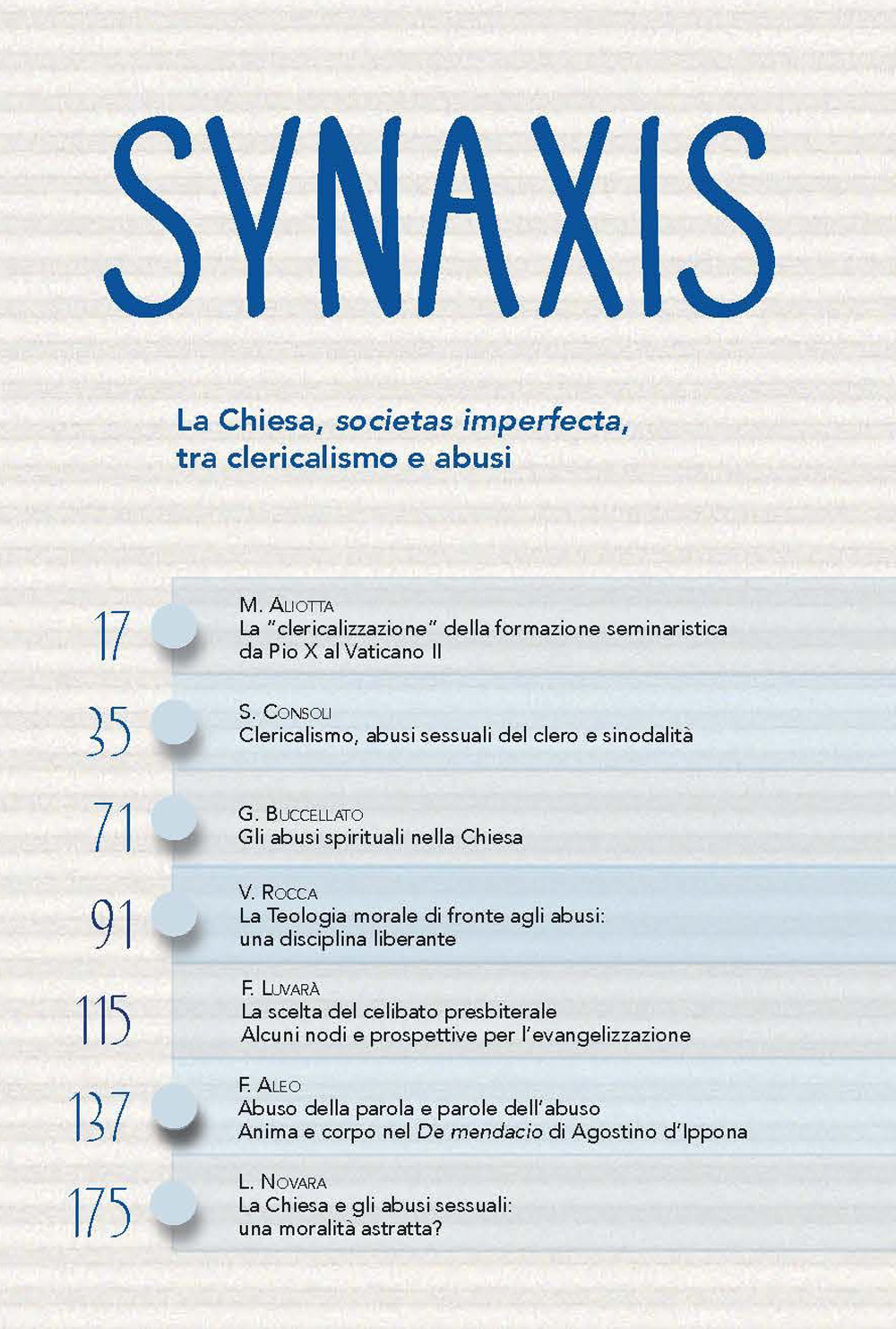 Synaxis. Vol. 40: La Chiesa, societas imperfecta, tra clericalismo e abusi