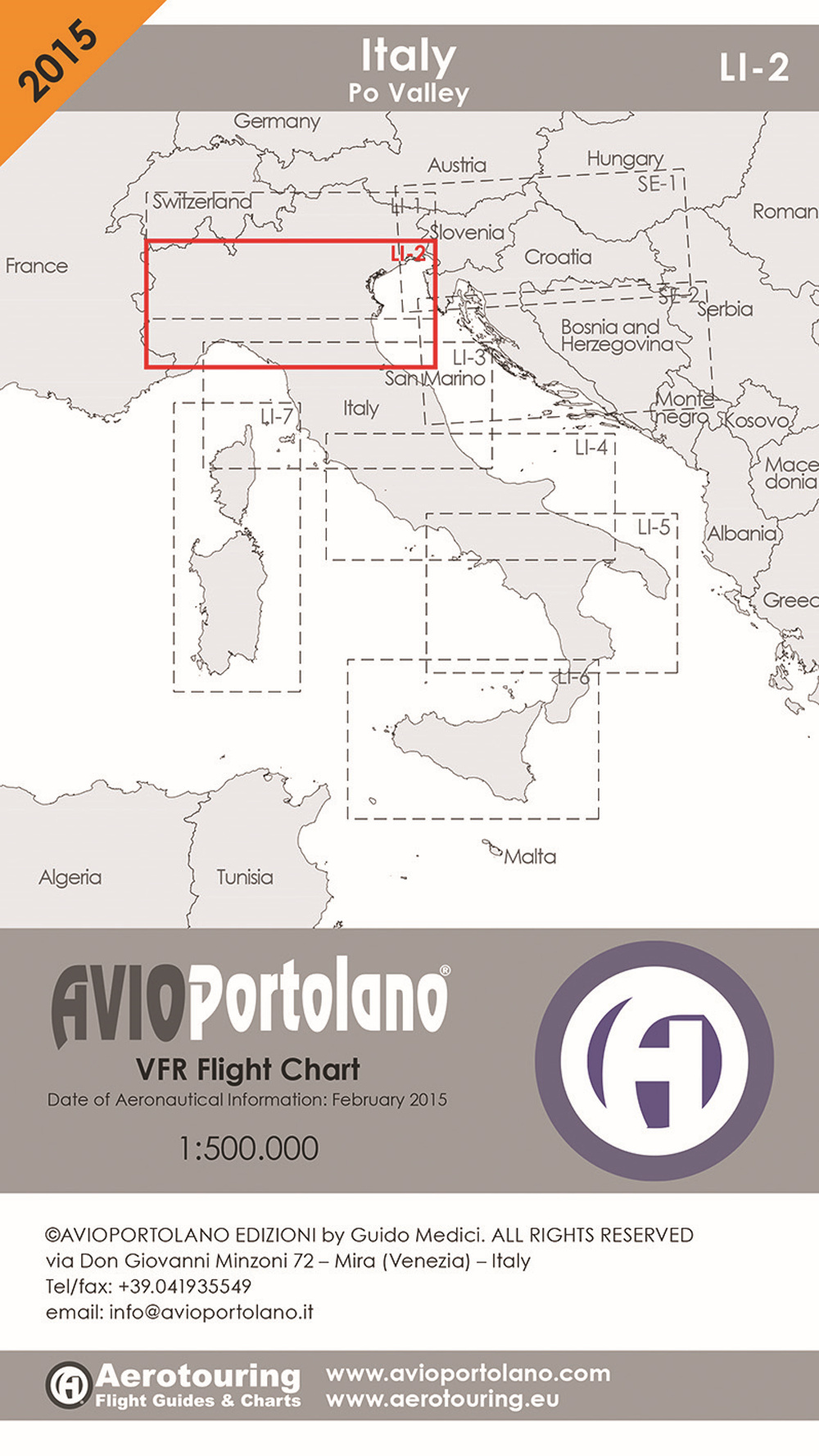 Avioportolano. VFR flight chart LI 2 Italy Po valley