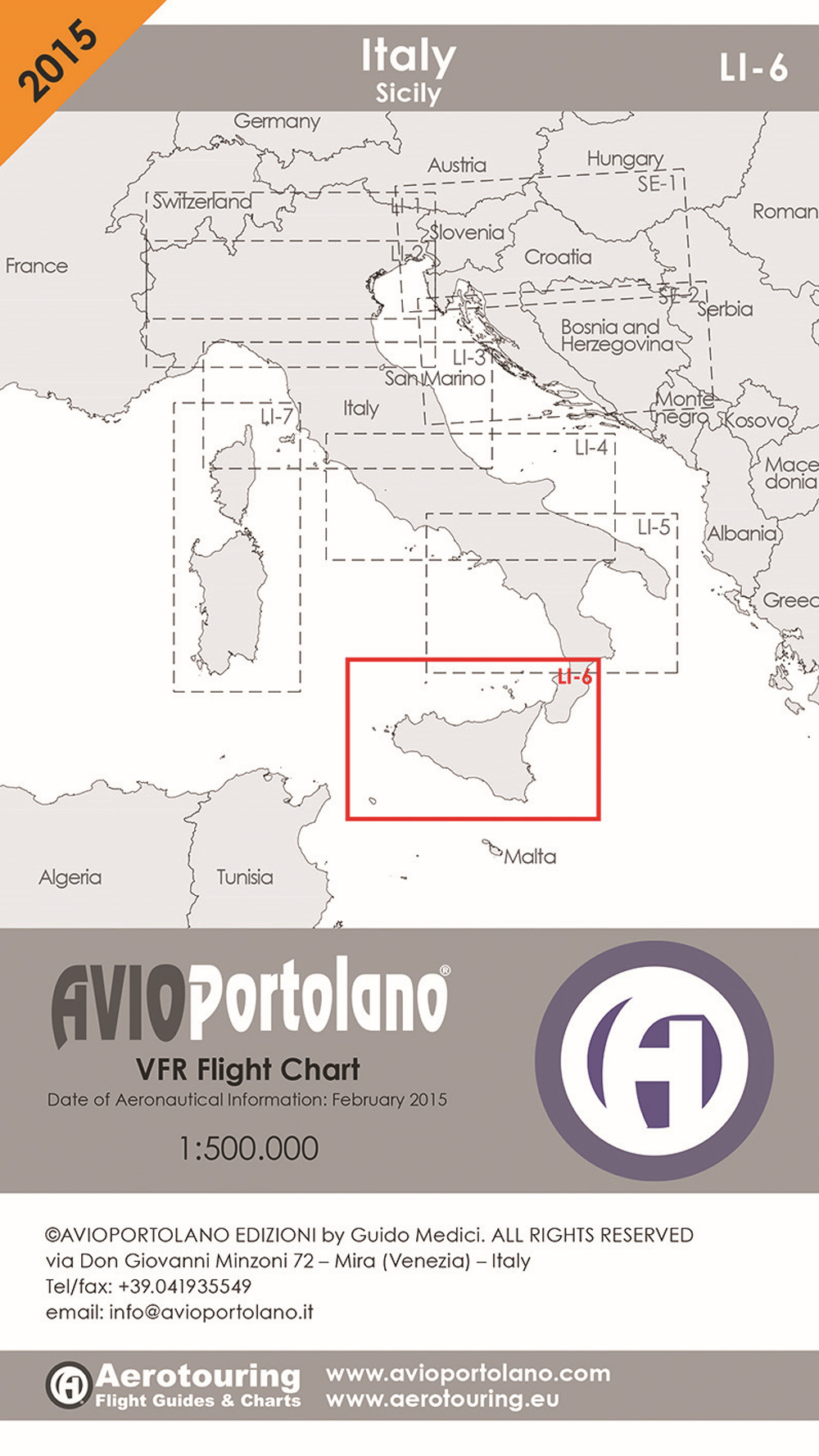 Avioportolano. VFR flight chart LI 6 Italy Sicily. ICAO annex 4 - EU-Regulations compliant. Ediz. italiana e inglese