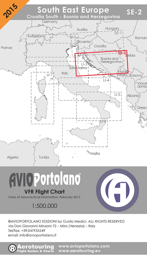 Avioportolano. VFR flight chart SE 2. South East Europe. Croatia south, Bosnia and Herzegovina. ICAO annex 4 - EU-Regulations compliant. Ediz. italiana e inglese