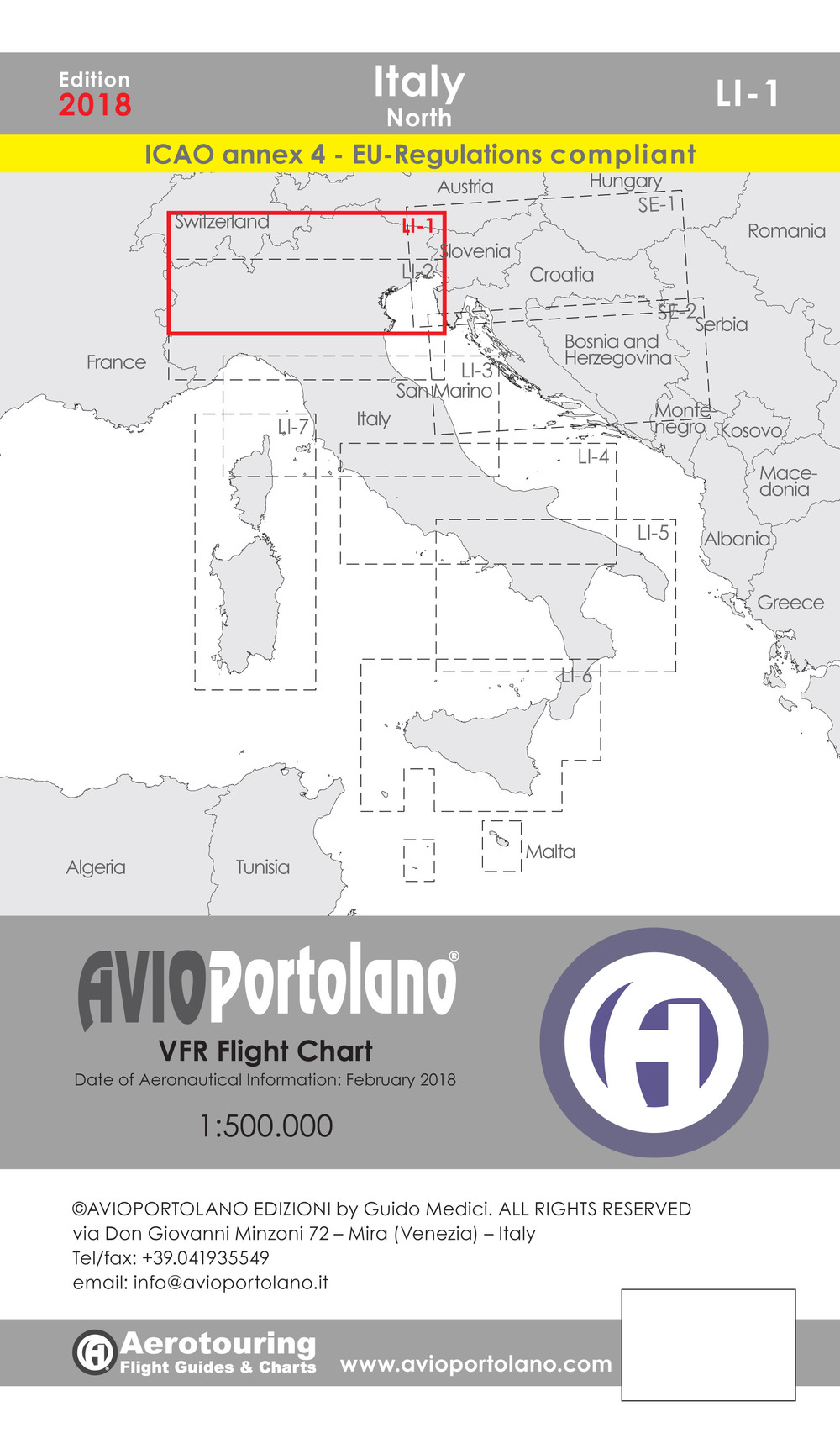 Avioportolano. VFR flight chart LI 1 Italy north