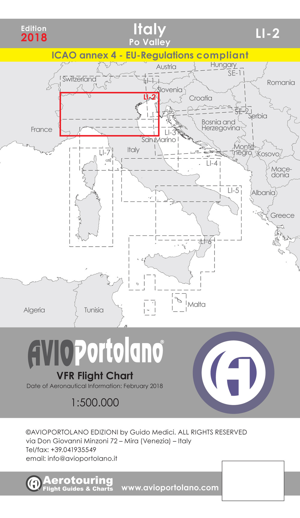 Avioportolano. VFR flight chart LI 2 Italy Po valley