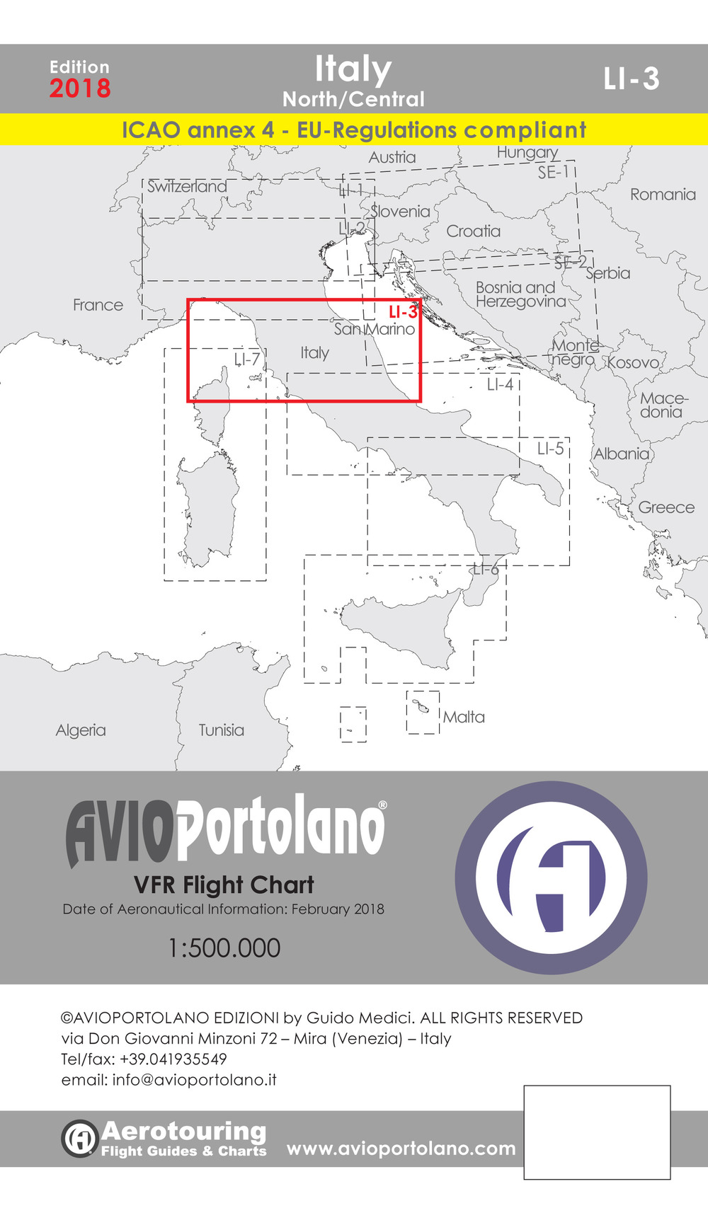 Avioportolano. VFR flight chart LI 3 Italy north-central. ICAO annex 4-EU-Regulations compliant