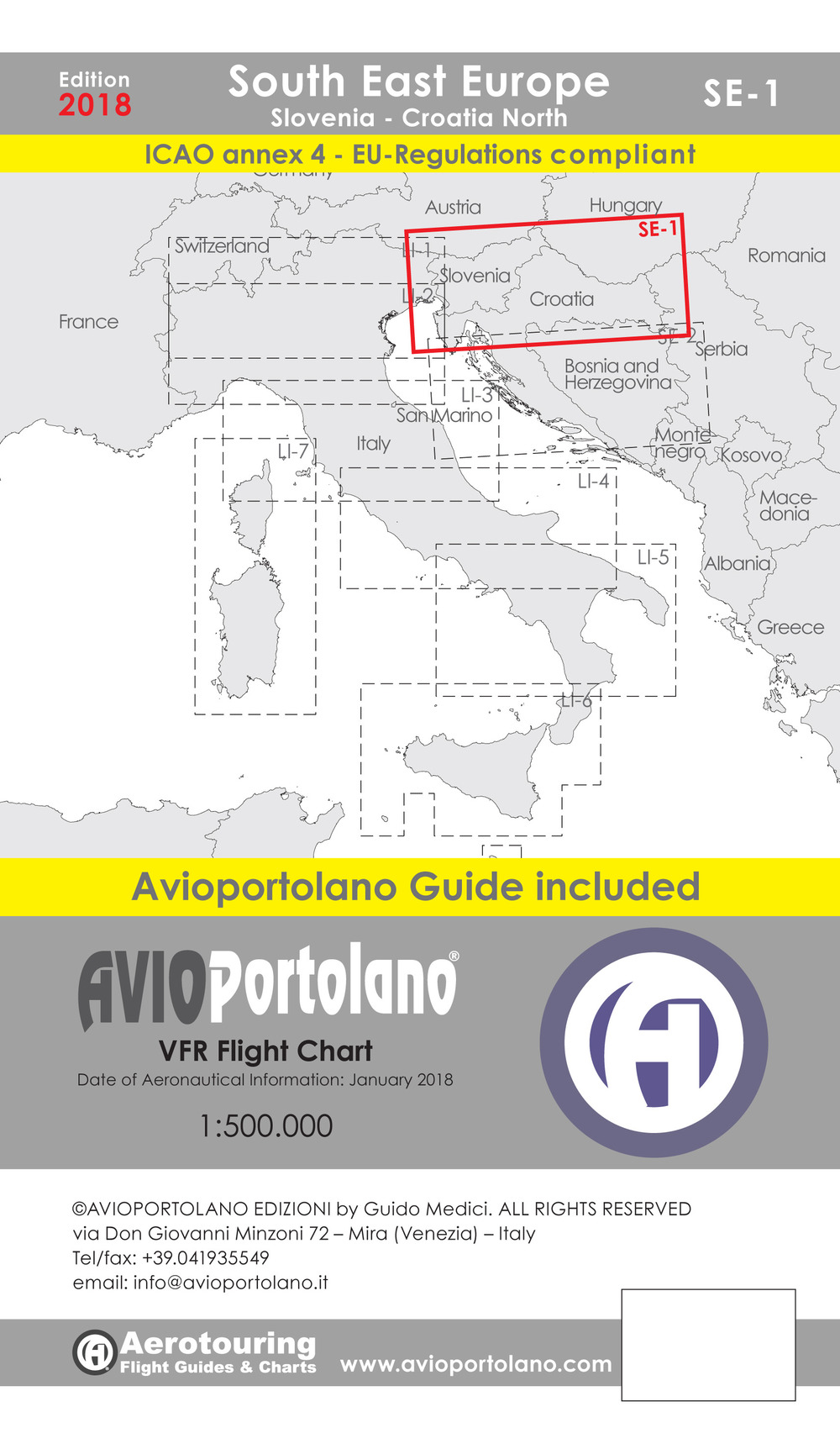 Avioportolano. VFR flight chart SE 1. South East Europe. Slovenia, Croatia north. Ediz. italiana e inglese