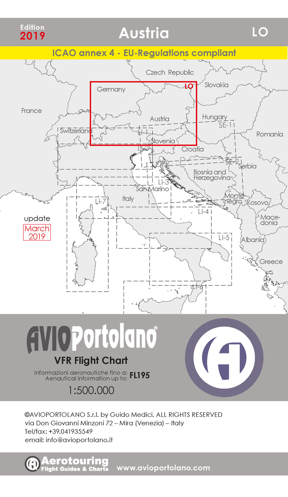 Avioportolano. VFR flight chart LO Austria. ICAO annex 4 - EU-Regulations compliant. Ediz. italiana e inglese