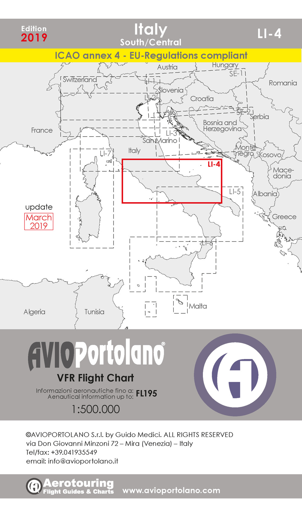 Avioportolano. VFR flight chart LI 4 Italy south-central