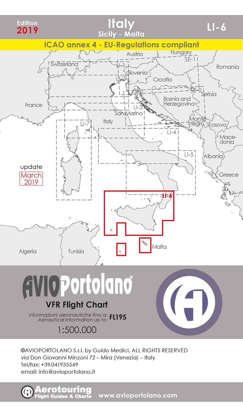 Avioportolano. VFR flight chart LI 6 Italy Sicily. ICAO annex 4 - EU-Regulations compliant. Ediz. italiana e inglese
