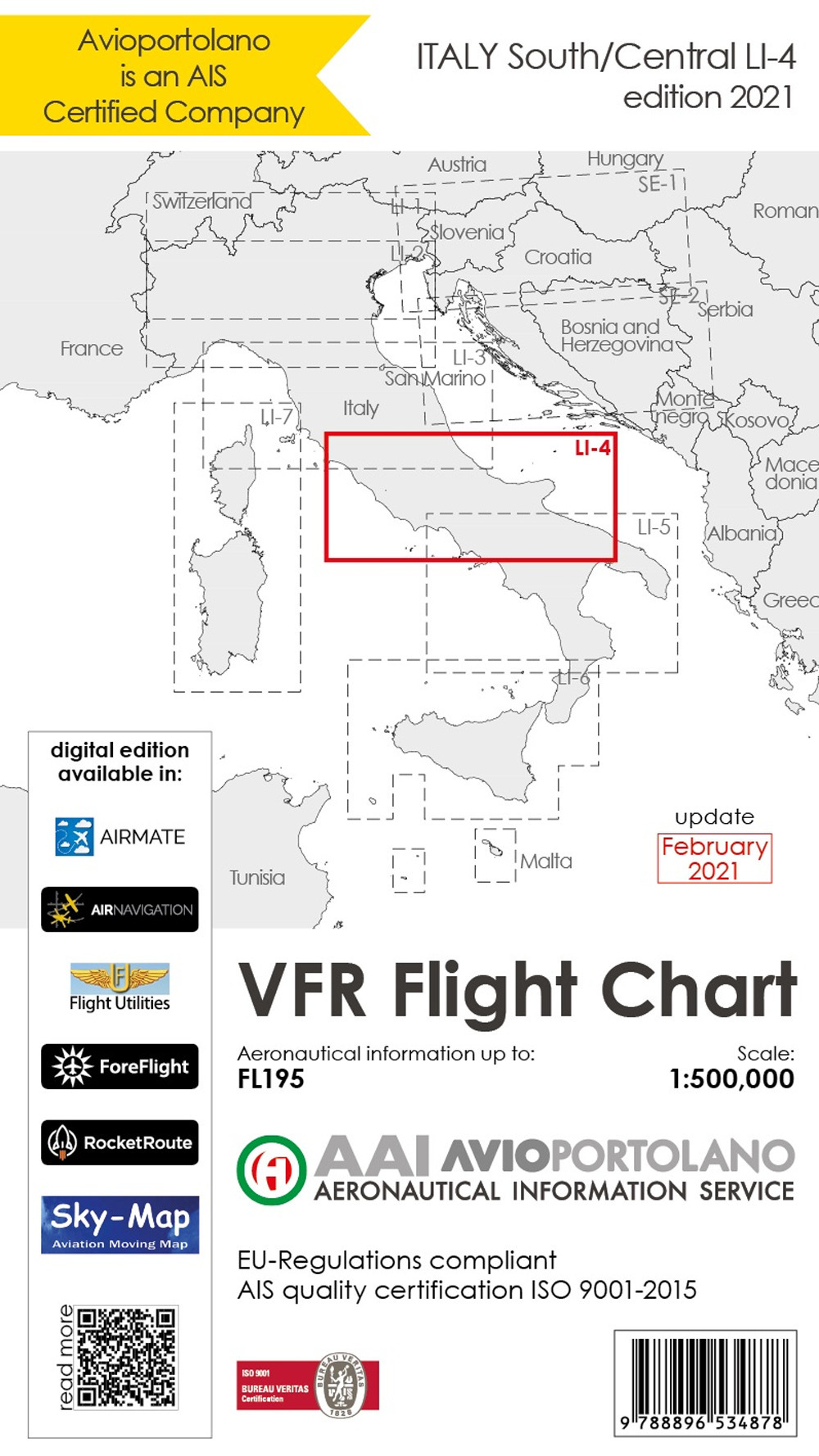 Avioportolano. VFR flight chart LI 4 Italy south-central