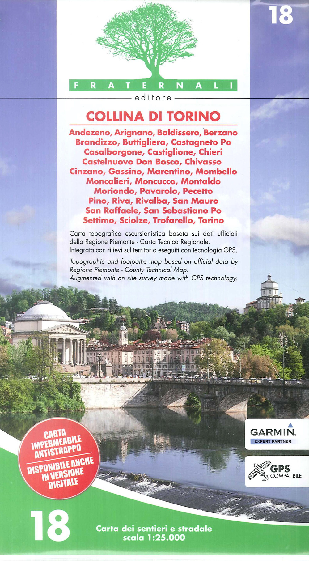 Carta n. 18. Collina di Torino. Carta dei sentieri e stradale 1:25.000