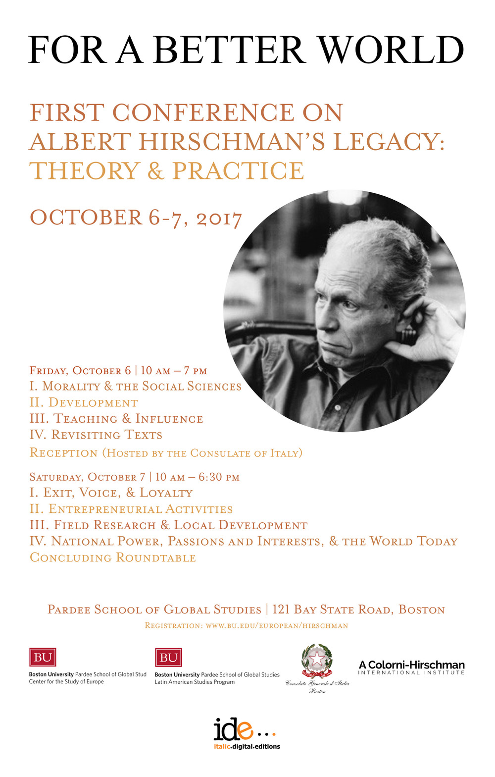 For a better world. First Conference on Albert Hirschman’s legacy: theory and practice (Boston, 6-7 ottobre, 2017)