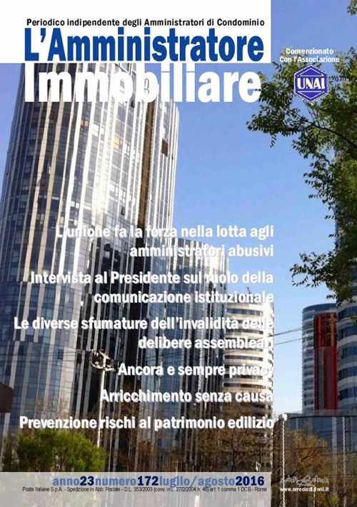 L'amministratore immobiliare. Periodico indipendente degli amministra tori di condominio. Vol. 172