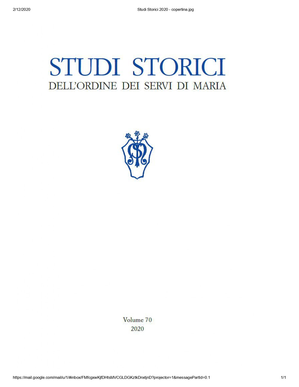 Studi storici dell'Ordine dei Servi di Maria. Vol. 70