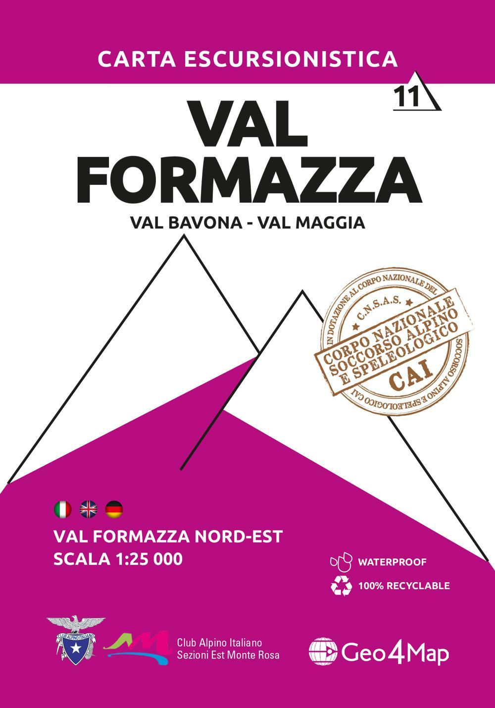 Carta escursionistica val Formazza. Scala 1:25.000. Ediz. italiana, inglese e tedesca. Vol. 11: Val Formazza nord est. Val Bavona, Val Maggia