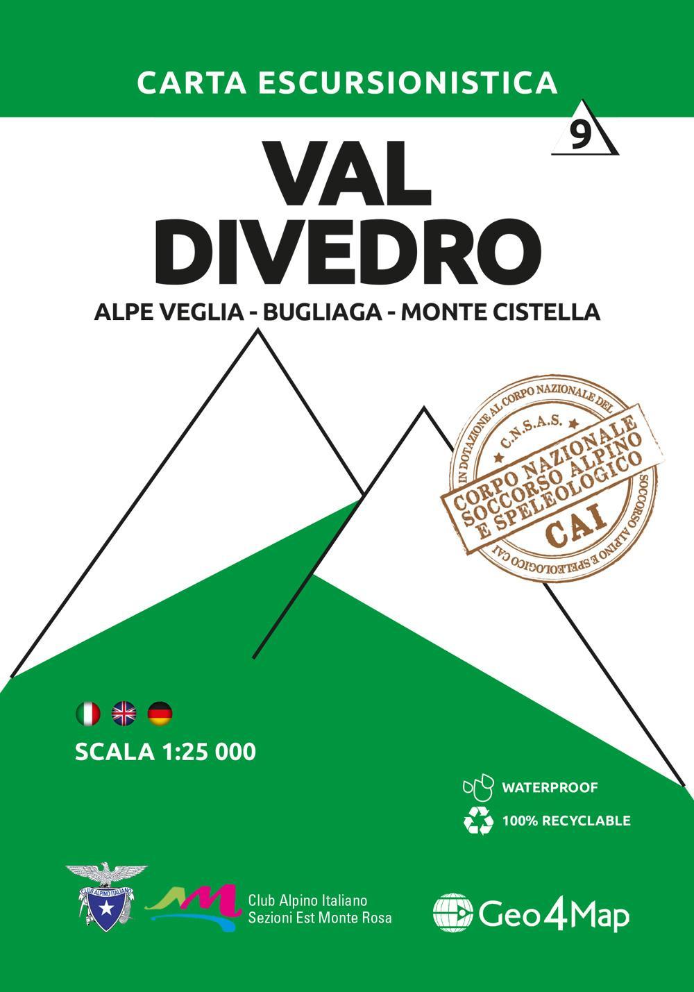 Carta escursionistica val Divedro. Scala 1:25.000. Ediz. italiana, inglese e tedesca. Vol. 9: Alpe Veglia, Bugliaga, Monte Cistella