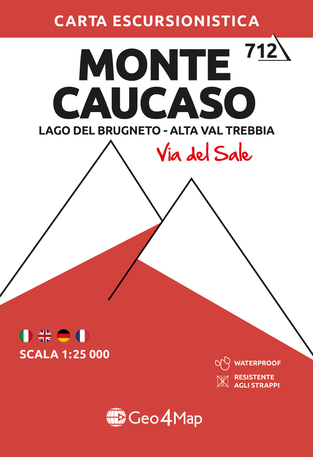 712 Monte Caucaso Lago del Brugneto - Alta Val Trebbia (Via del Sale). Carta escursionistica 1:25.000