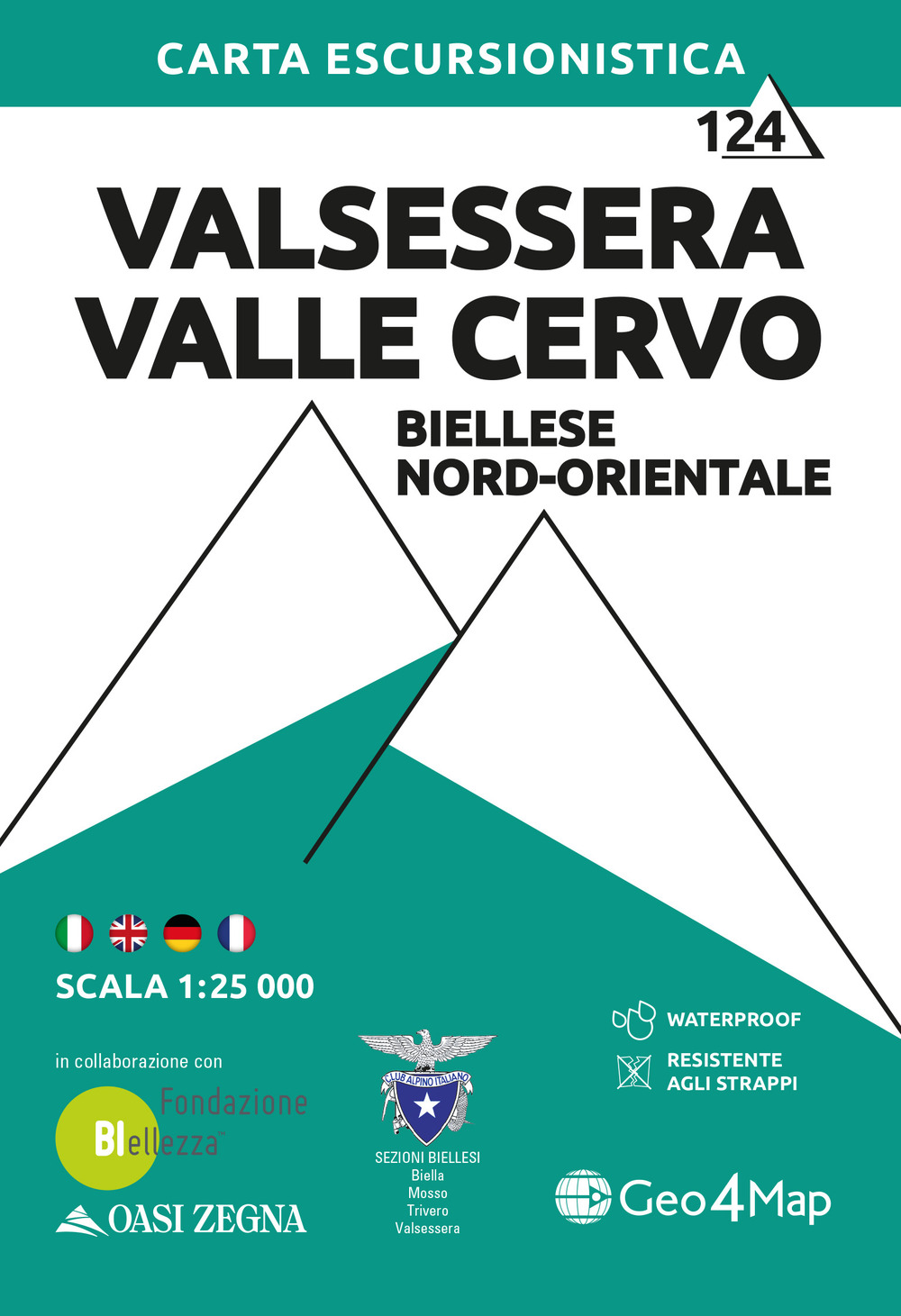 124 Valsessera Valle Cervo, Biellese nord-orientale. Carta escursionistica 1:25.000