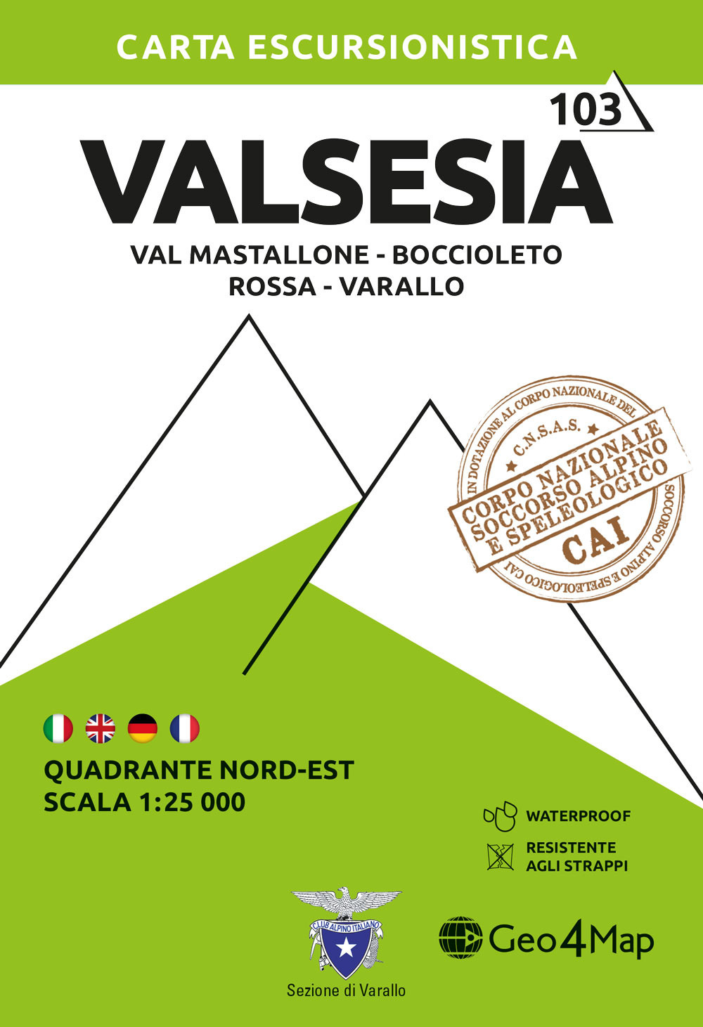103 Valsesia Quadrante nord-est. Val Mastallone, Boccioleto, Rossa e Varallo. Carta escursionistica 1:25.000
