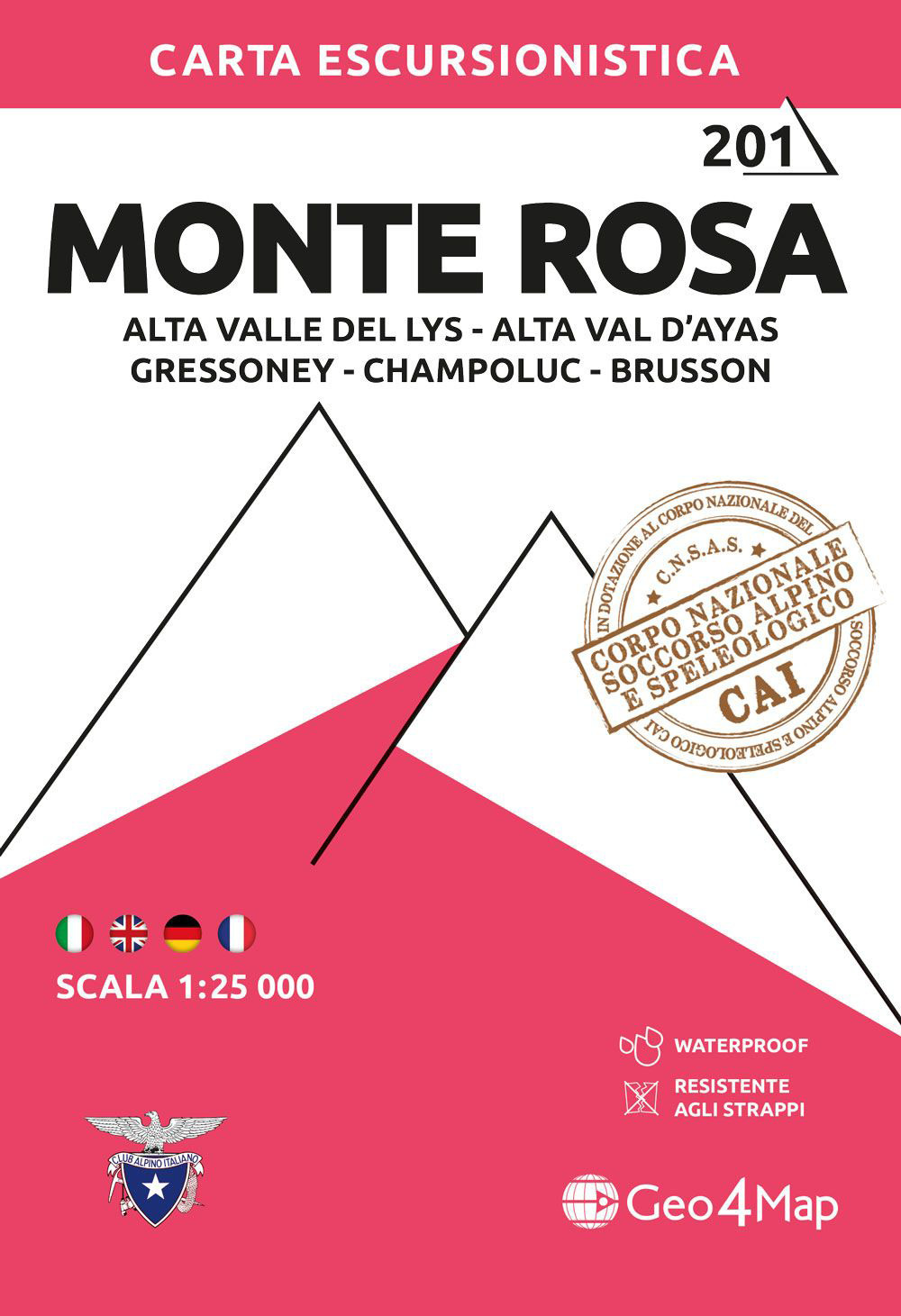 201 Monte Rosa Alta Valle del Lys - Alta Val d'Ayas - Gressoney - Champoluc - Brusson. Carta escursionistica 1:25.000