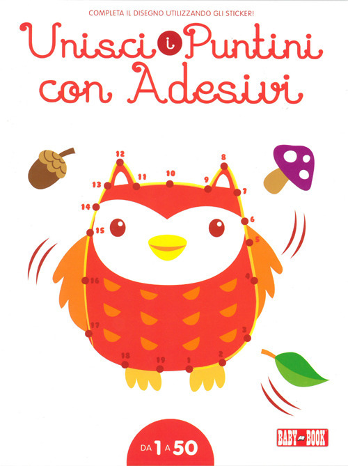Gufo. Unisci i puntini 1-50. Con adesivi