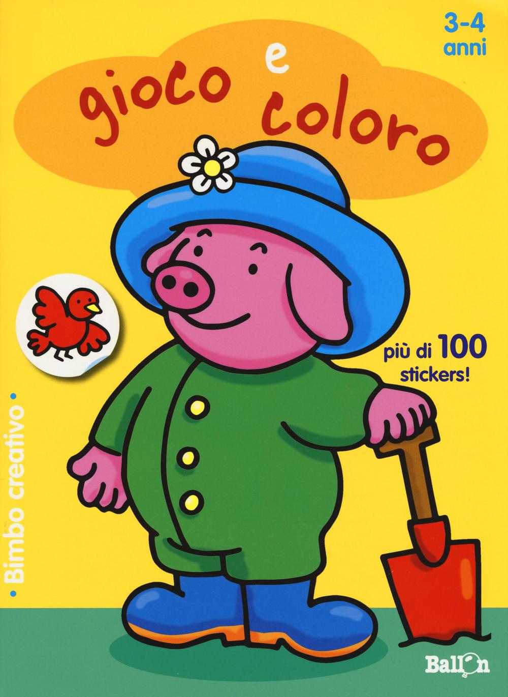 Gioco e coloro. 3-4 anni. Bimbo creativo. Con adesivi