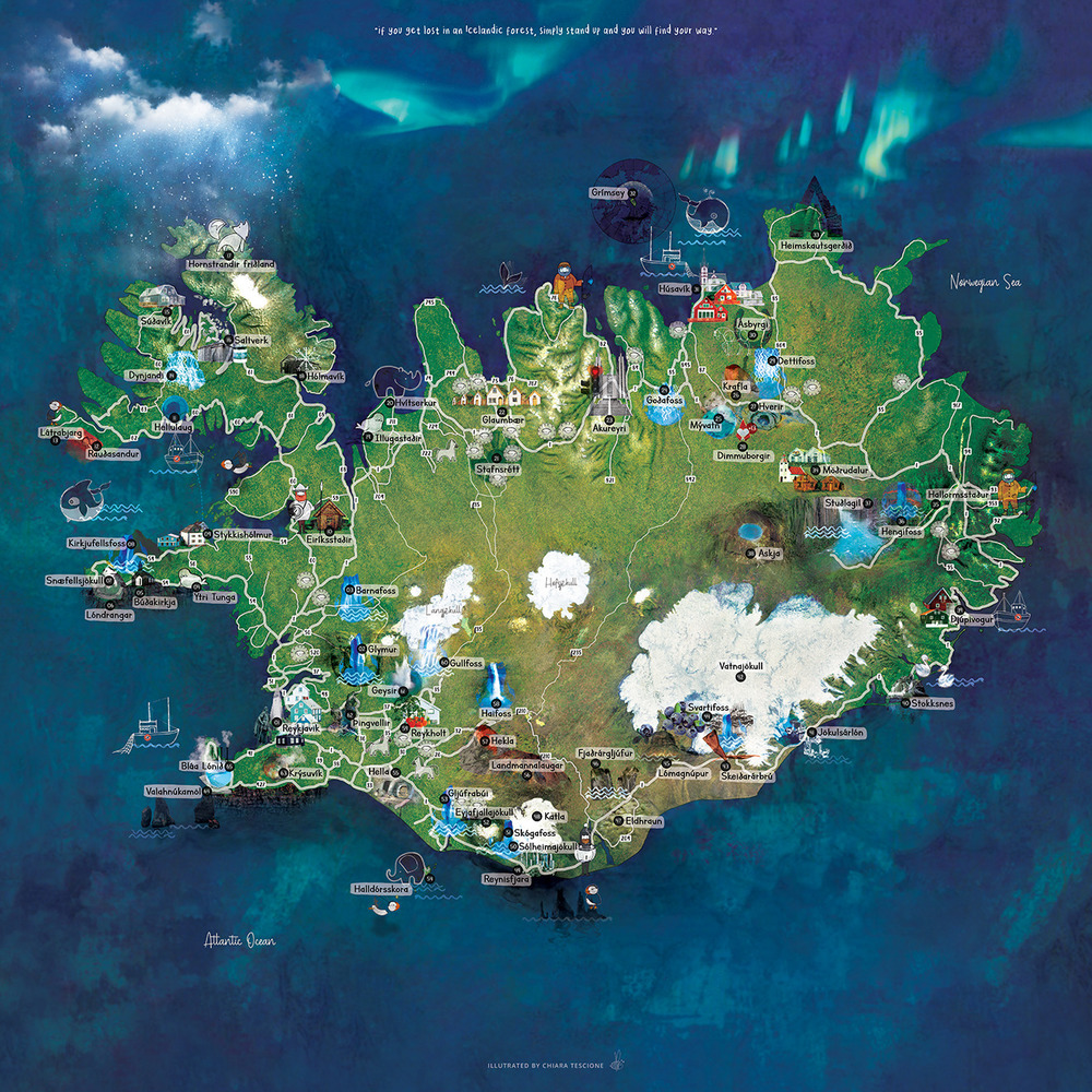 Iceland Uncovered. A vibrant illustrated map for adventurers and explorers
