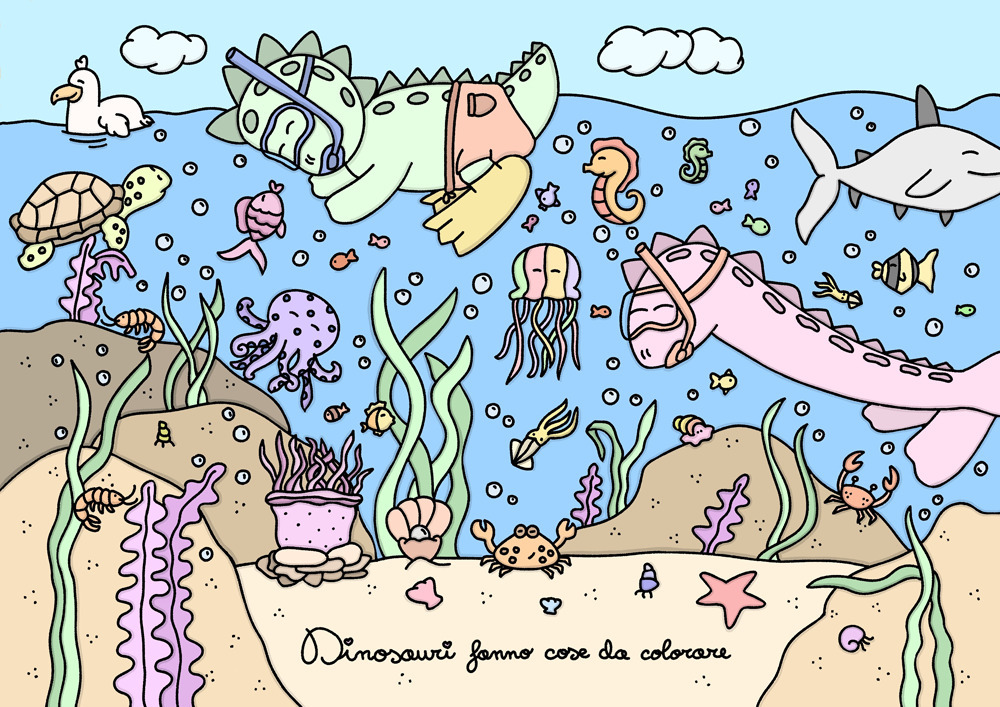 Dinosauri fanno cose da colorare. Summer edition