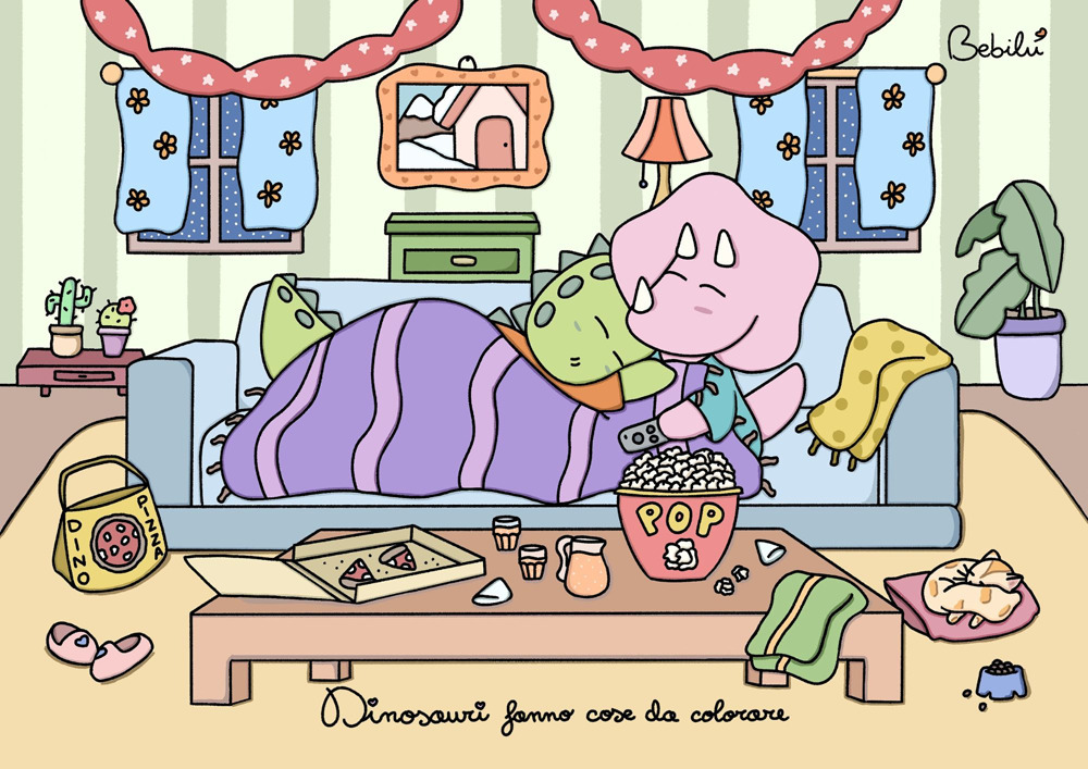 Dinosauri fanno cose da colorare. Winter edition