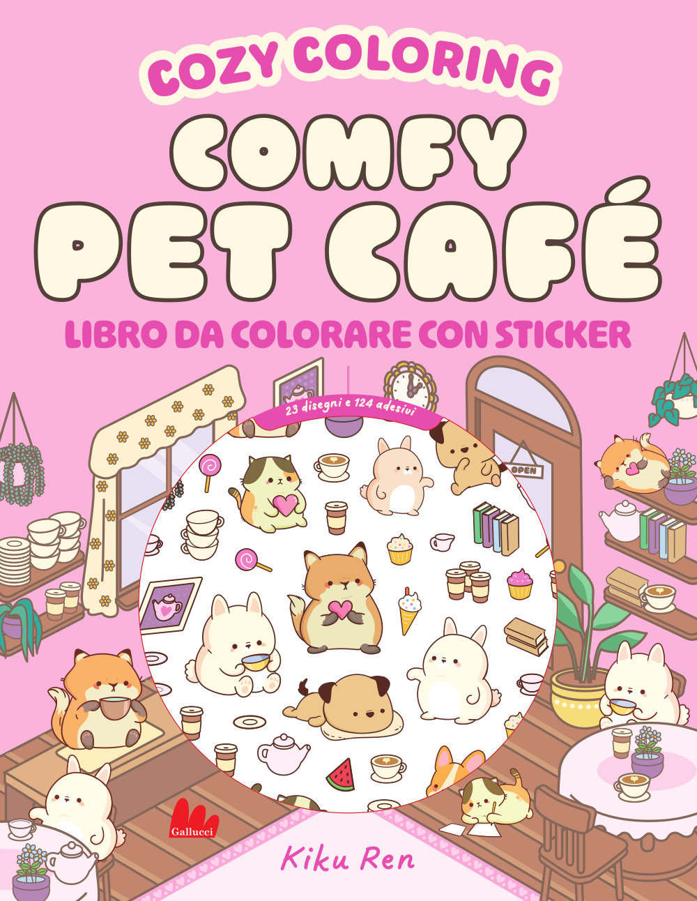 Comfy pet café. Cozy coloring