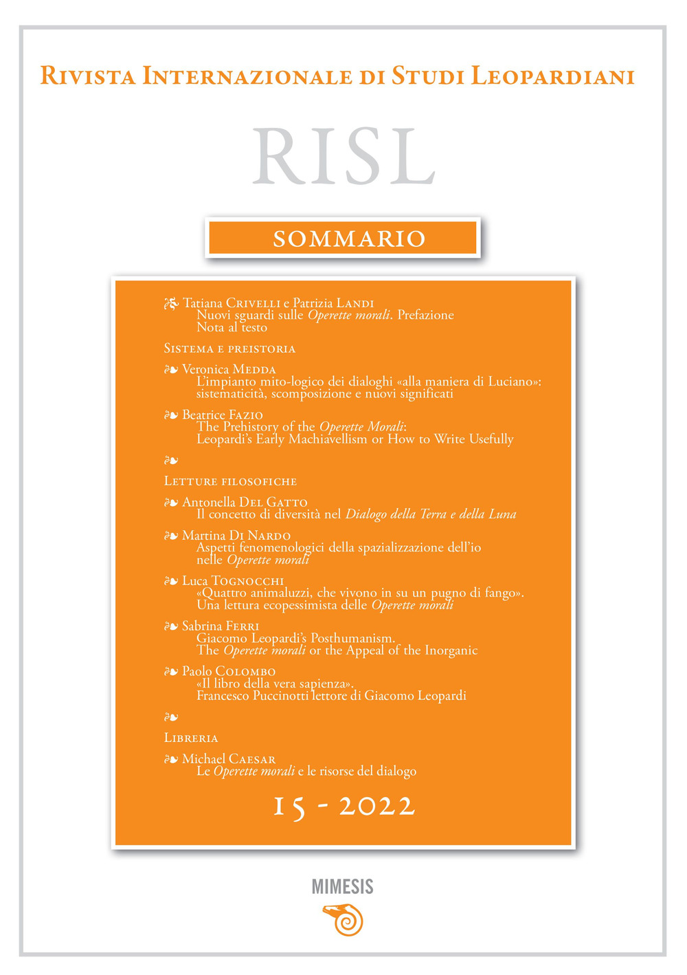 Rivista internazionale di studi leopardiani. Vol. 15