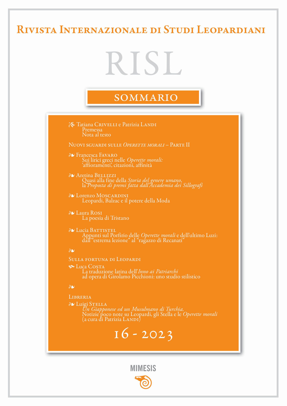 Rivista internazionale di studi leopardiani. Vol. 16