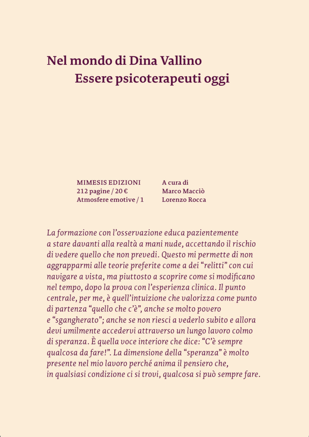 Nel mondo di Dina Vallino. Essere psicoterapeuti oggi