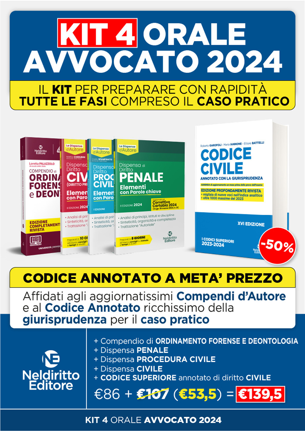 Speciale Orale Avvocato kit 3 dispense + 1 compendio + 1 codice civile (Civile, Ordinamento forense + Procedura civile + Penale)