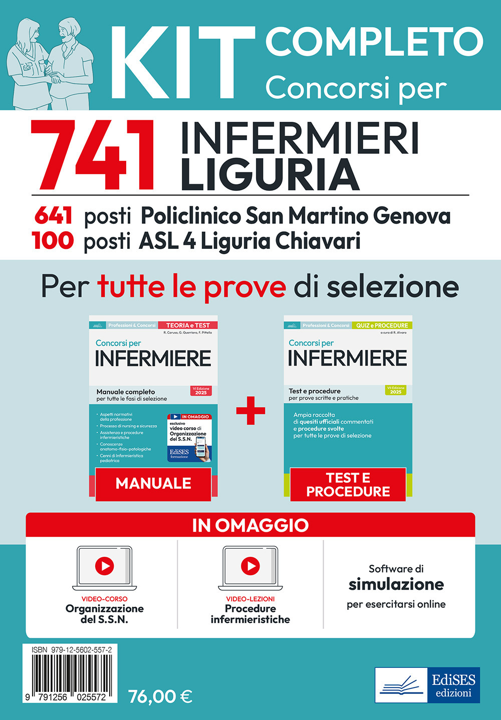 Kit completo del concorso per 741 Infermieri Regione Liguria. Manuale, test, Video-lezioni procedure infermieristiche