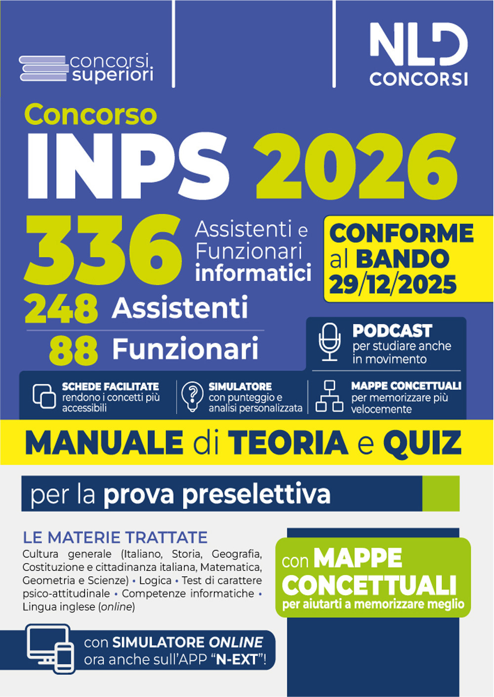 Concorso 336 INPS per 248 assistenti e 88 funzionari informatici. Manuale con teoria e quiz 2026
