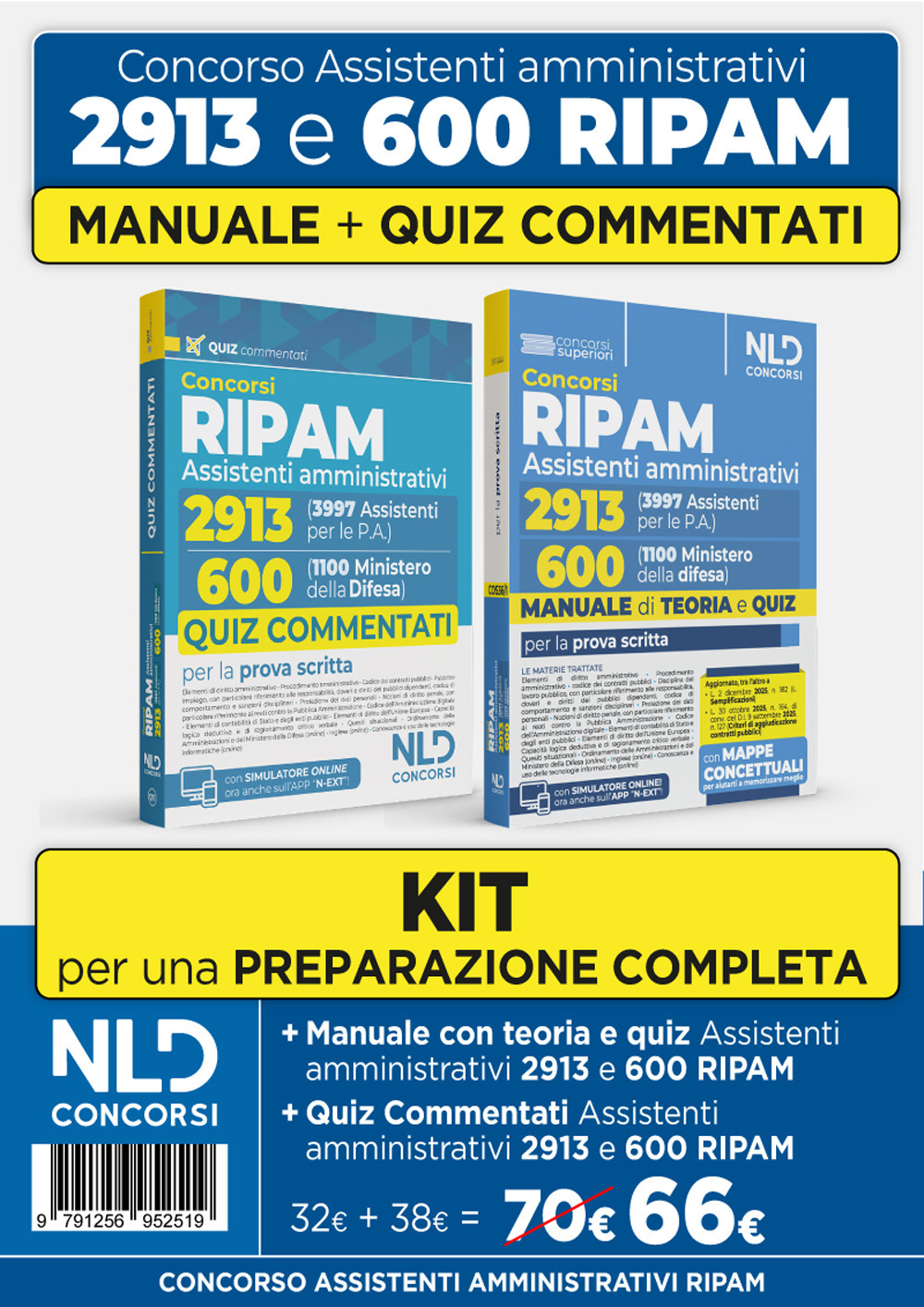 Kit concorso Ripam 3997 posti, profilo 2913 assistenti amministrativi e concorso 1100 posti Ministero della Difesa, profilo per 600 assistenti amministrativi manuale di teoria + quiz commentati