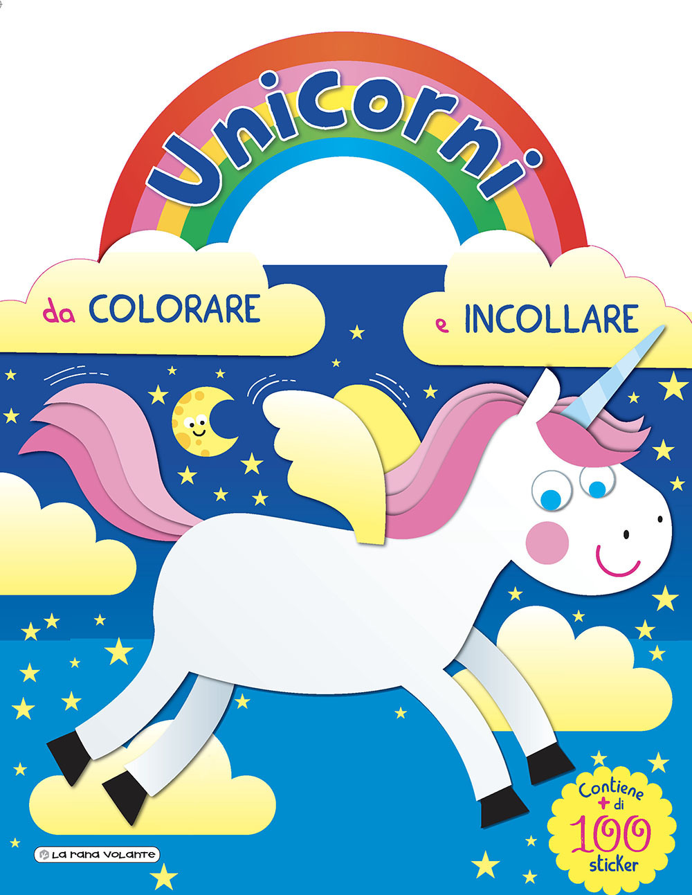 Unicorni da colorare e attaccare. Blu. Con adesivi
