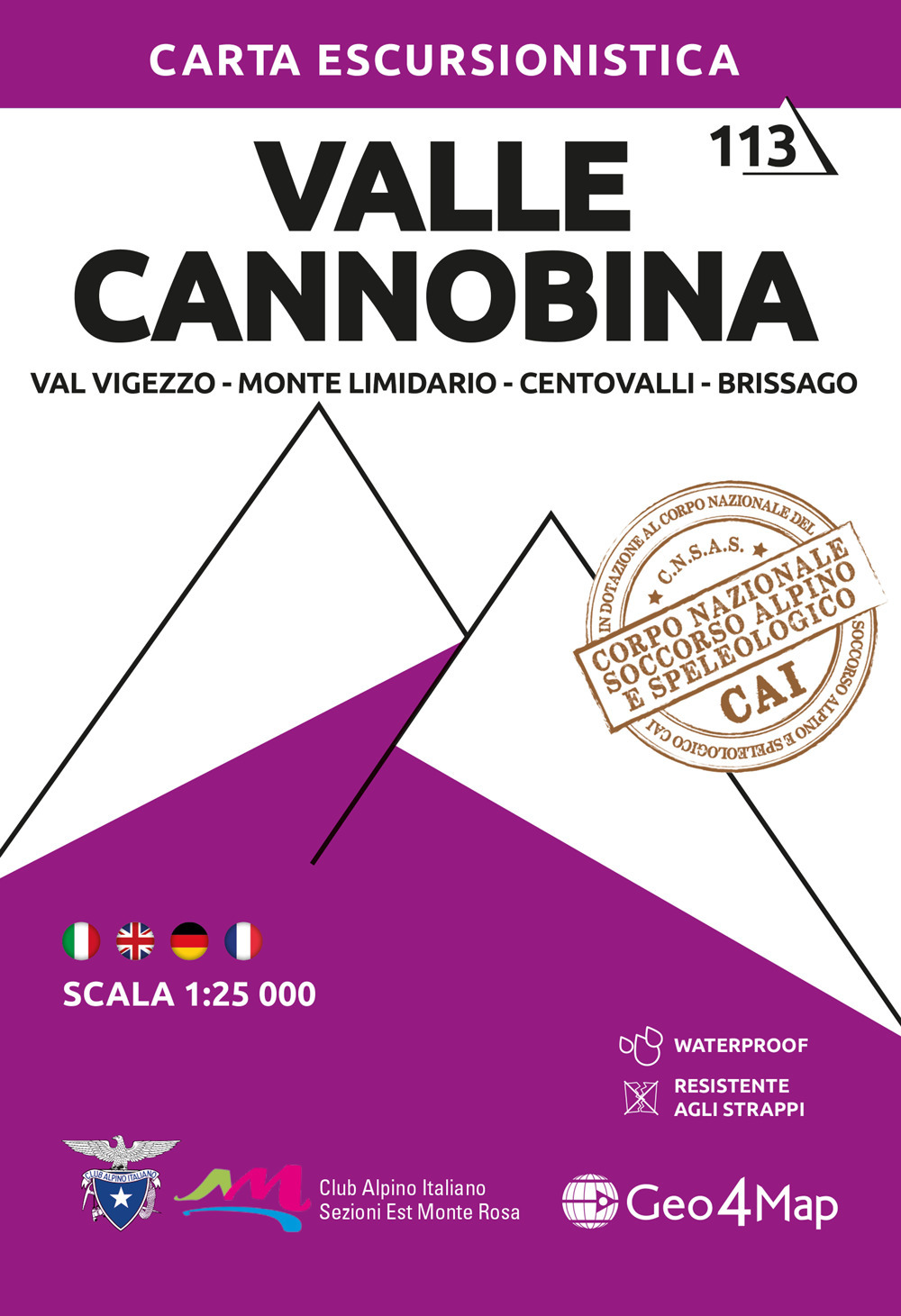 Valle Cannobina. Val Vigezzo, Monte Limidario, Centovalli, Brissago 1:25.000
